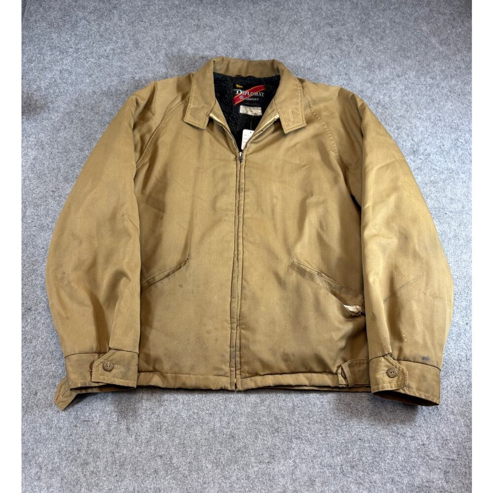 VTG 90s Diplomat Mens Jacket Brown Blanket Lined Harrington Work Outdoor 42
